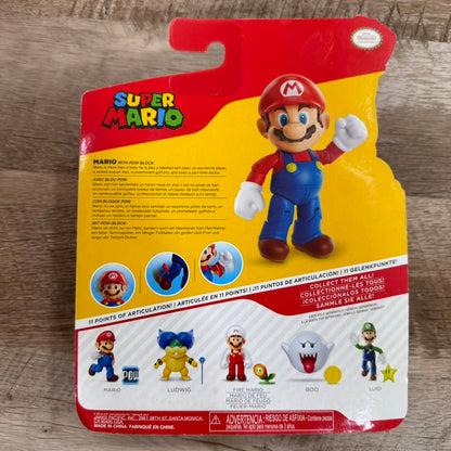 World of Nintendo Super Mario - Mario W/ Pow Block 4" Figure Brand New & Sealed!