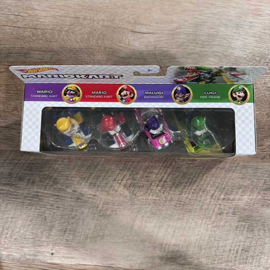 Mario Kart Hot Wheels Diecast Vehicles 4 Pack: Mario Luigi Wario Waluigi SEALED!