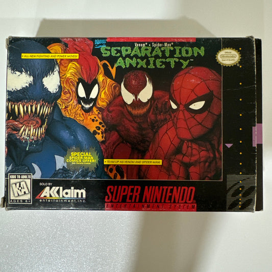 Venom Spider-Man Separation Anxiety -SNES Nintendo - Authentic CIB W/ Poster 🔥