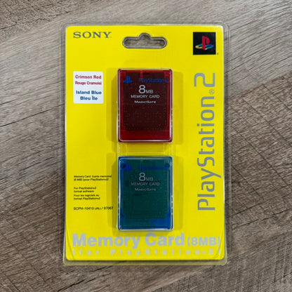 OEM Sony Playstation 2 Memory Card 2 Pack Crimson Red & Island Blue NEW SEALED!