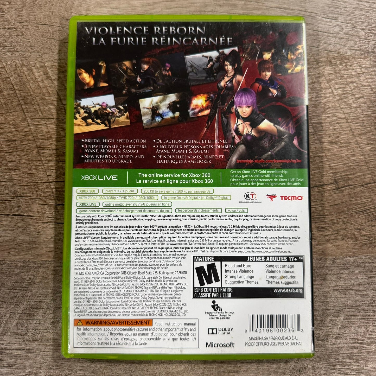 Ninja Gaiden 3: Razors Edge (Microsoft Xbox 360, 2013) NICE CIB W/ Crisp Manual!