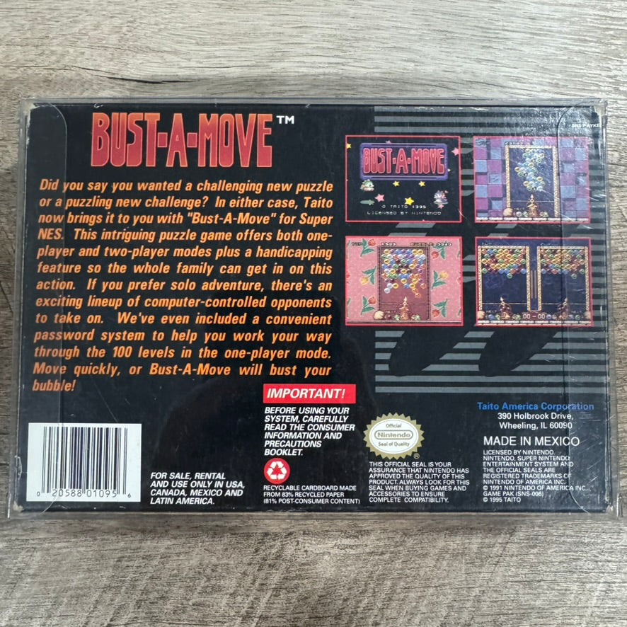 Bust-A-Move (Super Nintendo, SNES 1995) CIB W/ Beautiful Box, Cart & Manual!