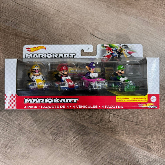 Mario Kart Hot Wheels Diecast Vehicles 4 Pack: Mario Luigi Wario Waluigi SEALED!