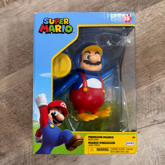 Super Mario PENGUIN MARIO W/ COIN 4" Inch Jakks Figure World of Nintendo Sealed!