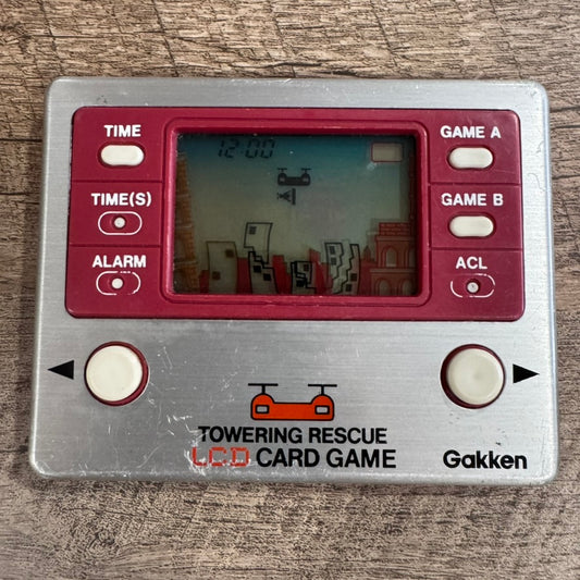 Towering Rescue LCD Card Game & Clock (Gakken Handheld, 1981) Tested & Working!