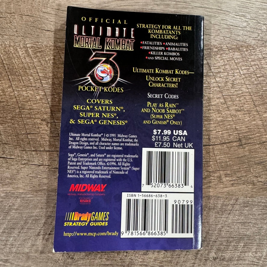 Official Ultimate Mortal Kombat 3 Pocket Kodes Book by BradyGames Staff (1996)