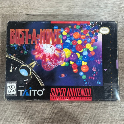 Bust-A-Move (Super Nintendo, SNES 1995) CIB W/ Beautiful Box, Cart & Manual!