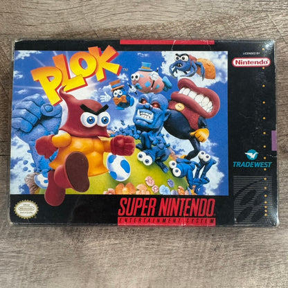 Plok (Super Nintendo, SNES 1993) Complete W/ Nice Box, Crispy Cart & Manual!